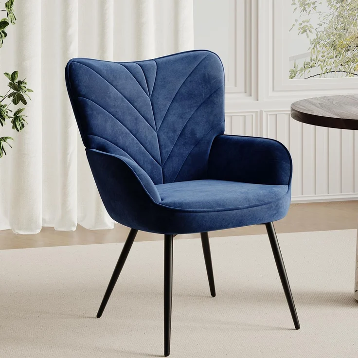 COLAMY Esszimmerstühle mit Armlehnen, Stühle Esszimmer mit Rückenlehne, Polsternder Küchenstühle Gepolstert mit Wingback, Dining Chairs mit Holzbeinen für Esszimmer, Küche, Restaurant, Blau