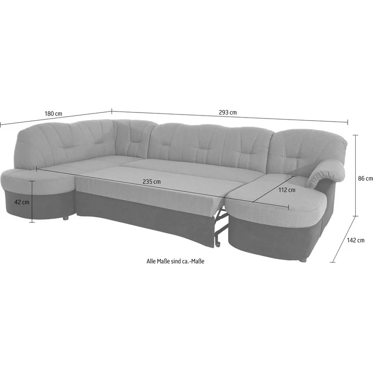 DOMO collection Wohnlandschaft Flores auch in Leder-Bezug, B/T/H: 293/180/86 cm, U-Form, 3 Teile, wahlweise mit Bettfunktion, wahlweise mit Federkern – Bild 3