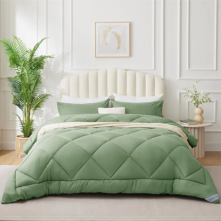 WAVVE Bettdecke 135x200 cm Ganzjahresdecke 4 Jahreszeiten, Steppdecke 300gsm Mikrofaser 135x200 cm, Super Weiche Zudecke Schlafdecke Atmungsaktive 135x200, Grün – Bild 2