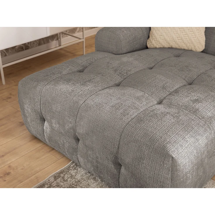 Modernes Ecksofa mit Ottomane links, markante Steppungen, Chenille Braun Taupe, 234 x 161 x 79cm – Bild 6