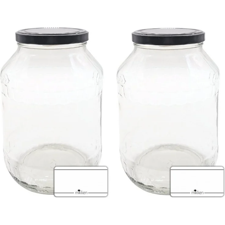 mikken Einmachglas 2 große Vorratsgläser 2650 ml, (2er Set Vorratsglas), mit Twist-Off Deckel TO100 und 2 Etiketten zum Beschriften – Bild 2
