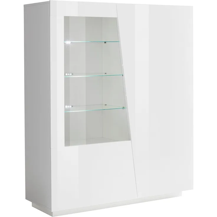 Vitrine >Viterbo< in Weiß-Hochglanz - 120x146x43cm (BxHxT)