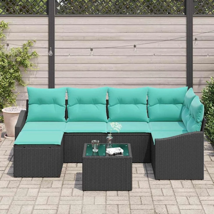 vidaXL Sofa Set 7 stk. Schwarz [Synthetisch]: Poly Rattan 3346806 – Bild 3