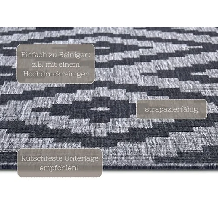 In- & Outdoor Teppich Malta Schwarz Silber - 80 x 350 x 0,5 cm – Bild 5