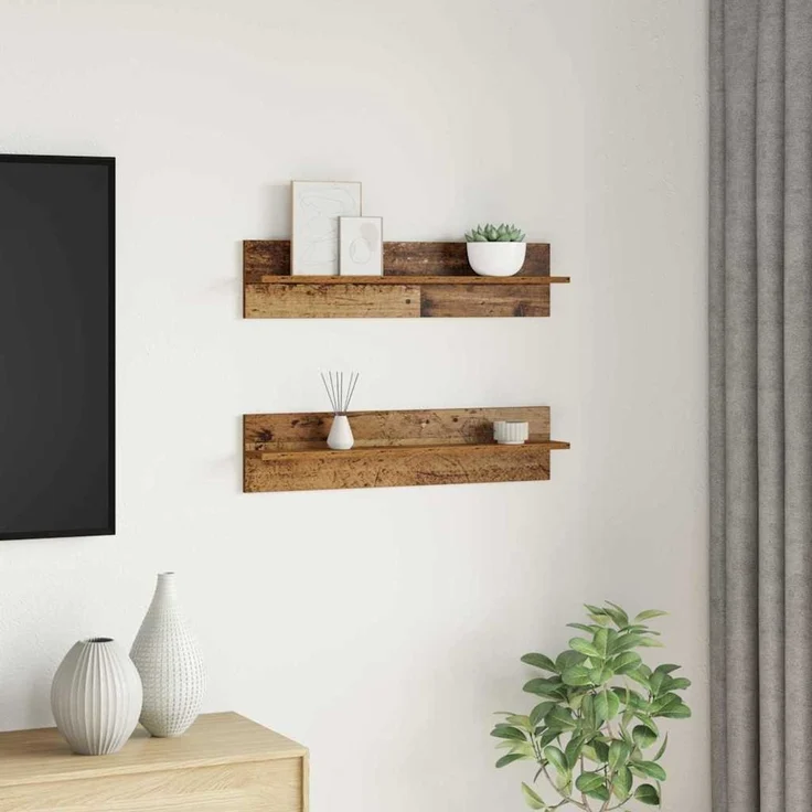 2er-Set Wandregale, Hängeregale Altholz 80 x 11,5 x 18 cm Holzwerkstoff de5730 – Bild 4