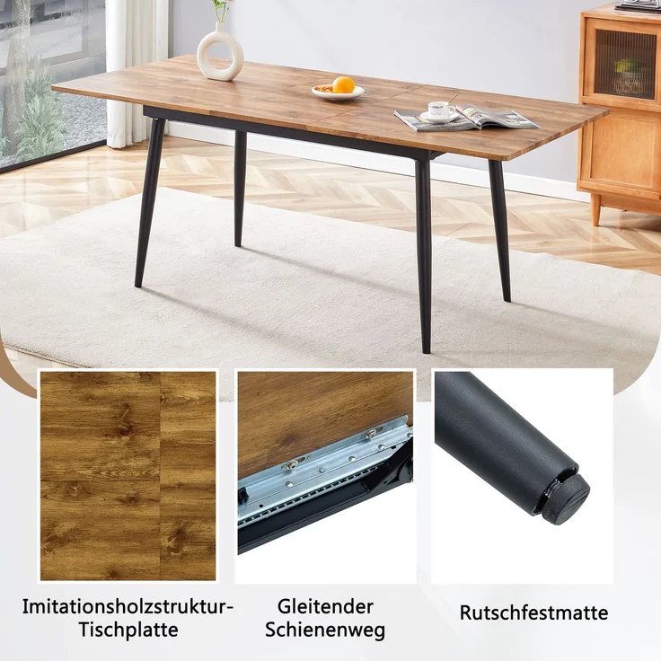 Esstisch 190,5x80x76,2 cm oder 150x80x76,2 cm, MDF in Walnuss- oder Eichenoptik, schwarze Metallbeine – Bild 7