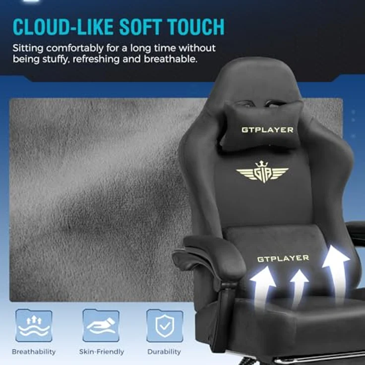 GTPLAYER Gaming Stuhl, Atmungsaktiver Bürostuhl, bürostuhl ergonomisch, Hochwertiger - Stoff, Ergonomischer PC Stuhl, 160° Verstellbare Rückenlehne und ausziehbare Fußstütze, Grau – Bild 6