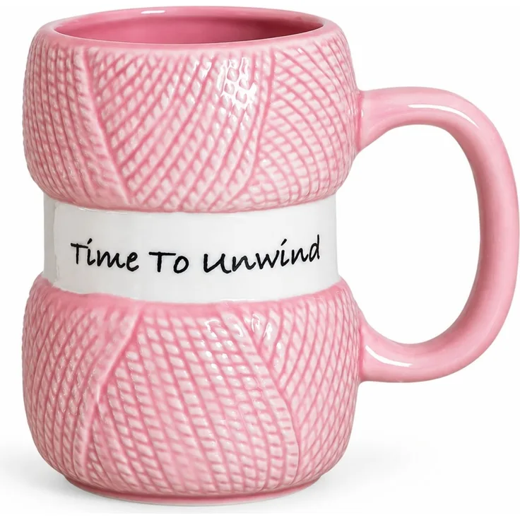 Kaffeetasse im Wollknäuel-Design Motivtasse Geschenkbecher aus Keramik Rosa 15 x 15 x 16 cm
