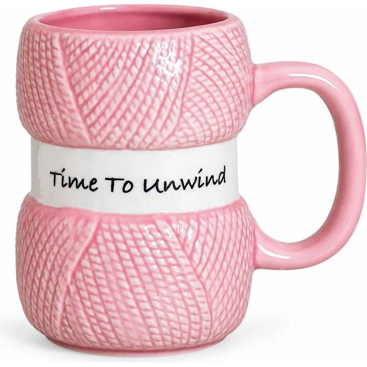Kaffeetasse im Wollknäuel-Design Motivtasse Geschenkbecher aus Keramik Rosa 15 x 15 x 16 cm – Bild 1