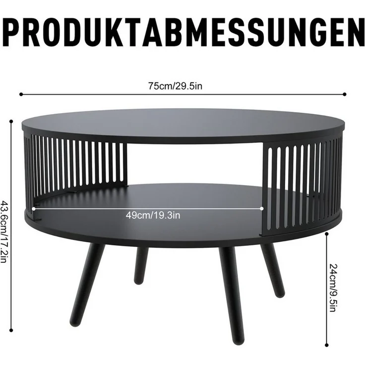PEALOV Couchtisch rund, mit Ablage, Ø 75 cm, aus Metall, Schwarz (1-St), mit Ablage – Bild 2