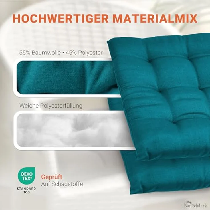 NatureMark Sitzkissen Sitzkissen 40 X 40 CM, Universal Sitzpolster Kissen, schadstoffgeprüft, Petrol – Bild 8