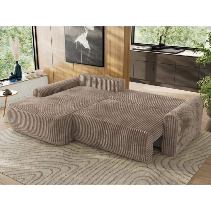 Ecksofa, L-förmiges, lose Kissen, DL-Schlaffunktion, (H 100 x T 187 x B 273 cm) - CUBO L - Cord Braun - linke Seite – Bild 3