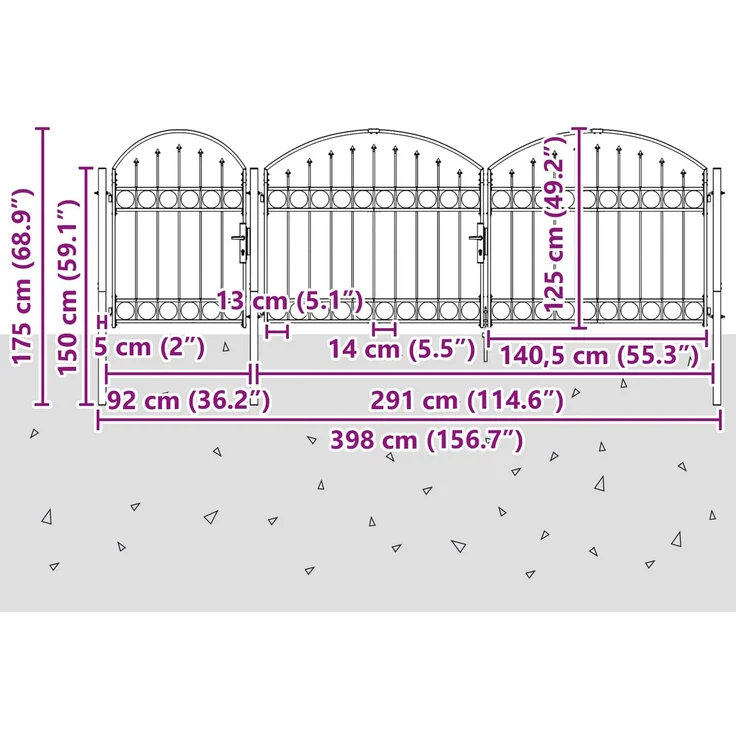 vidaXL Gartentor mit gewölbtem Oberteil Assen Grau 4 x 1,25 m Stahl 42008954 – Bild 8