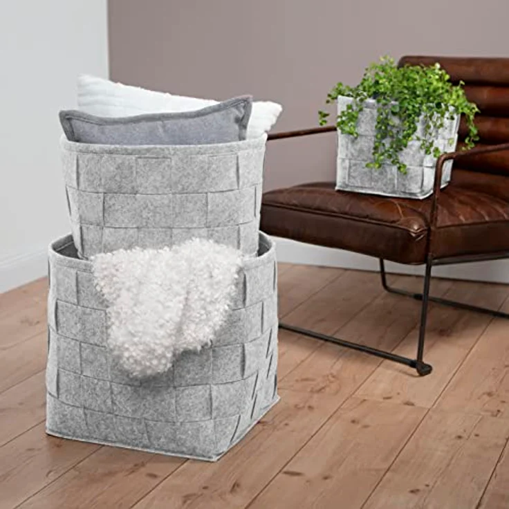 N8WERK Aufbewahrungskorb Filz 40x30x30cm hellgrau mit Henkel – Bild 5