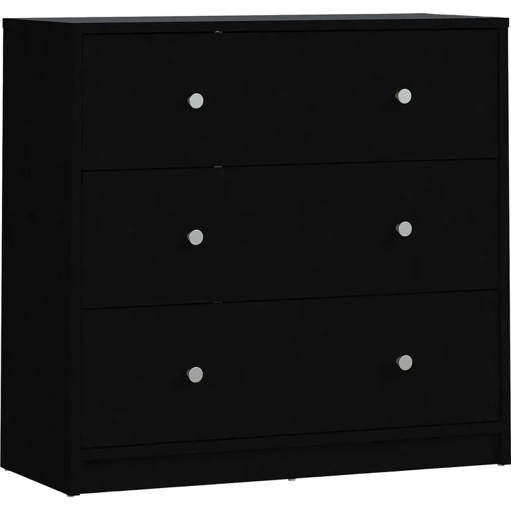 Tvilum Kommode mit drei Schubladen, Farbe schwarz, 72,4 x 68,3 x 30,1 cm