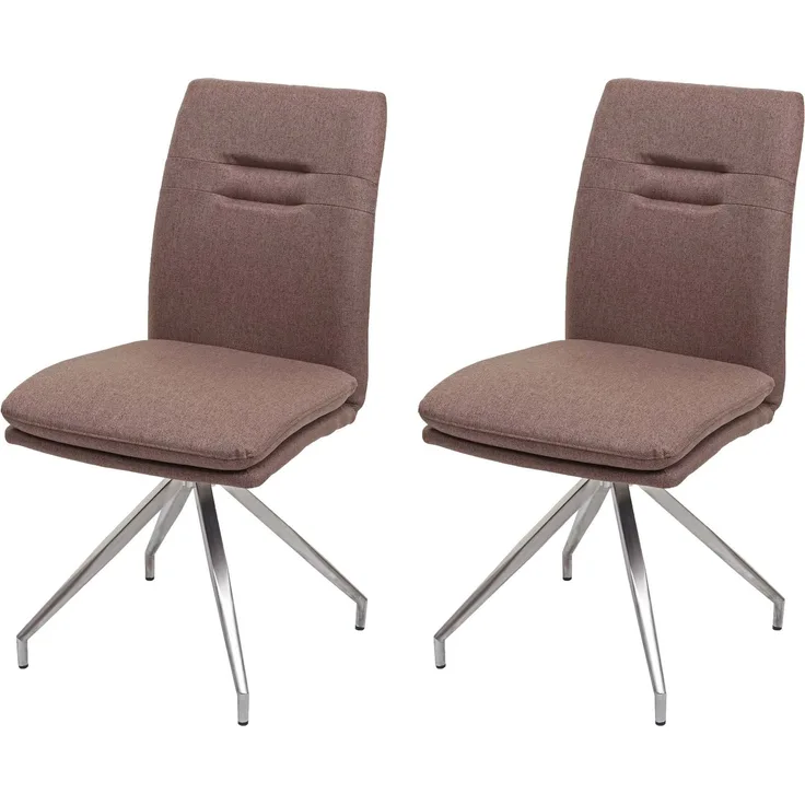 2er-Set Esszimmerstuhl HWC-H70, Küchenstuhl Lehnstuhl Stuhl, Stoff/Textil Edelstahl gebürstet ~ braun