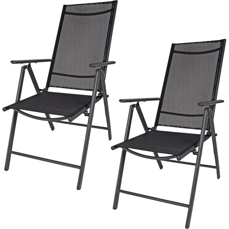 2x Alu-Klappsessel 7-fach verstellbar anthrazit Gartenstuhl Hochlehner Klappstuhl Textilene Campingstuhl Terrassenstuhl Gartenmöbel Balkonstuhl