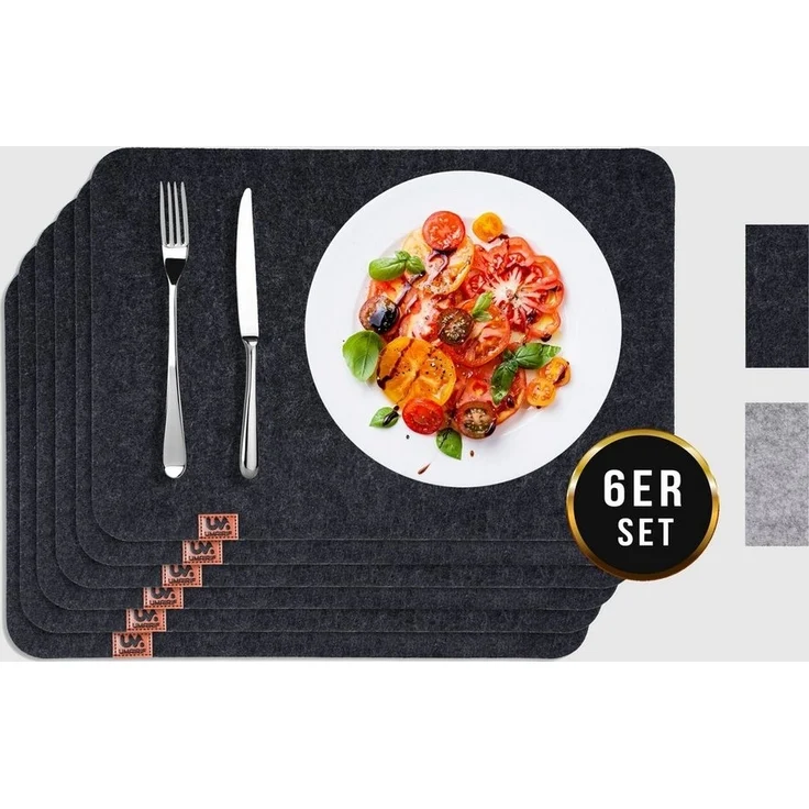 Montegoni Platzset Rutschfeste Tischset abwaschbar aus Filz 6er Set, (6 Tischuntersetzer Platzset (44x32 cm), Platzdeckchen abwischbar – Bild 1