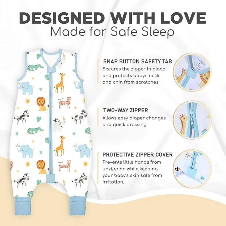 Mama Cheetah Toddler Schlafsack mit Füßen 2T, 2,5 TOG Bio-Baumwolle Baby Schlafsack mit Beinen, Baby Wearable Decken für Walker w / 2-Wege-Reißverschluss, Baby Schlafsack für Mädchen Jungen, Medium – Bild 3