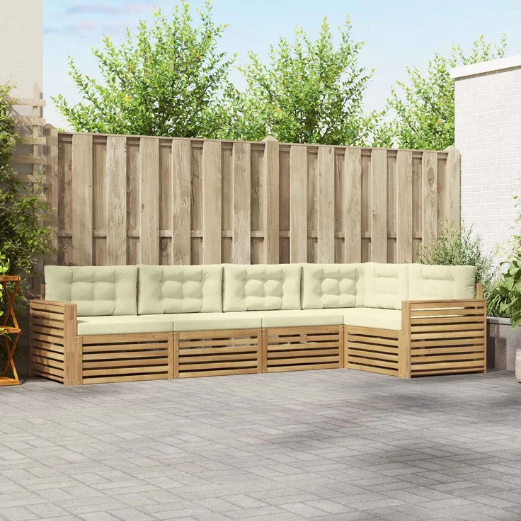 vidaXL Outdoor-Sofagarnitur 5 stk. 5-Sitzer Weiß und Creme Polyester 3390490 – Bild 1
