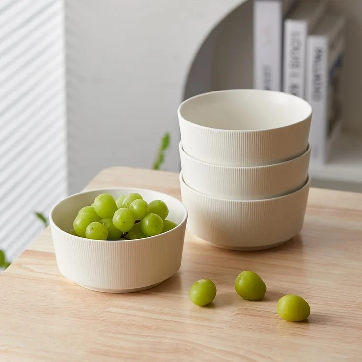 JIWOO Schüssel 4er Ø15.2cm, Müslischüssel Suppenschüssel Salatschüssel Dessertschale, Keramik, (Schüsselset, 4-tlg), Hochwertiges Schüsseln Weiß Mikrowellen spülmaschinenfest Ø15,2cm – Bild 5
