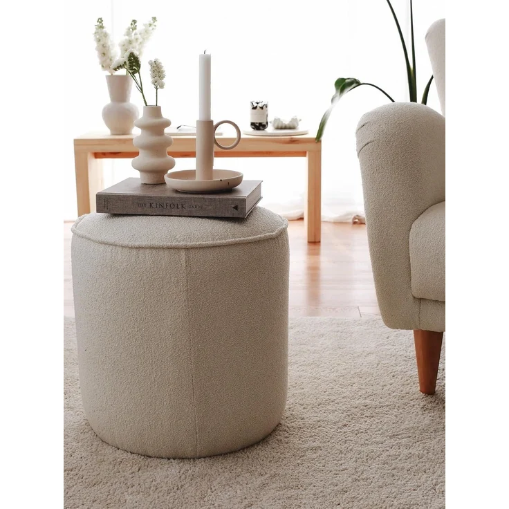 Atelier Del Sofa Elegant Cream Pouffe, 43 x 45 x 43 cm | 100% Wooden Frame, Soft Teddy Fabric, 24 DNS Feather Cushion | Perfect for Modern Living Rooms & Bedrooms – Bild 5