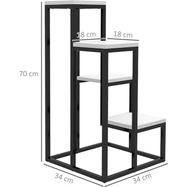 Outsunny Pflanzentreppe Pflanzenständer Stahl, Blumenregal mit 4 Ebenen (Pflanzenregal, 1 St, Blumenständer), für Garten, Balkon, Stahl, Weiß – Bild 7