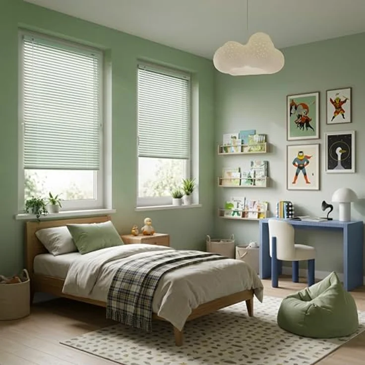 Victoria M. Aluminium Jalousie 25mm, Feuchtigkeitsbeständige Innenjalousie, Schraub- oder Klemmmontage inkl. Klemmclips, 135 x 130 cm, Mondschein-Grün – Bild 9