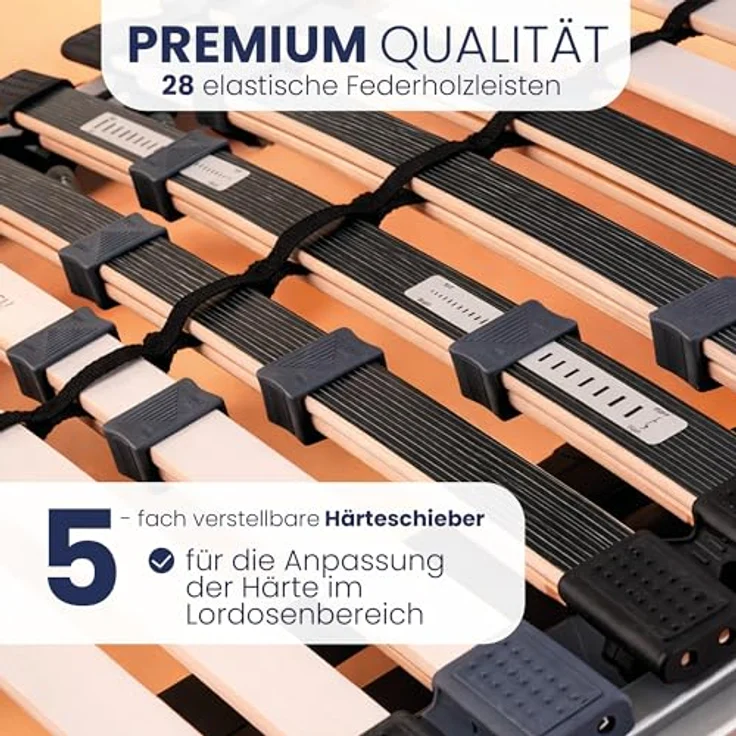 BeCo Lattenrost, Luxus E-Move, elektrischer Lattenrost, 90x200 cm, 28 Federholzleisten, komplett montiert, Kopf-und Fußteil verstellbar, TÜV geprüft, Made in Germany – Bild 4