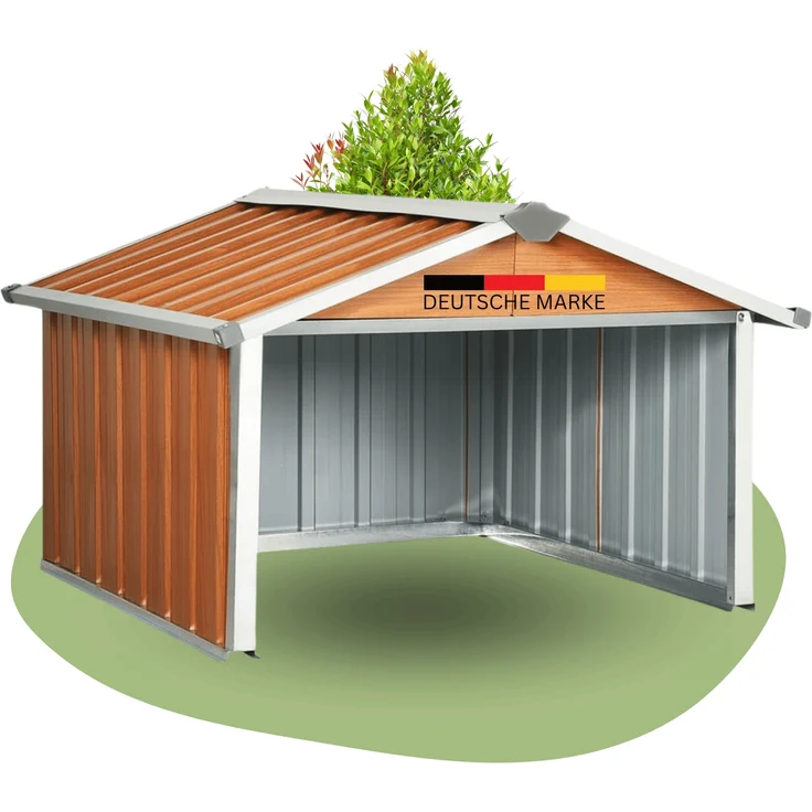 DELUKE® Mähroboter Garage aus Metall - 92x97x63cm | Dach Carport Überdachung für Rasenmäher Rasenroboter Automower Garten Mährobotergarage Regenschutz für Rasenmäher, Braun – Bild 1