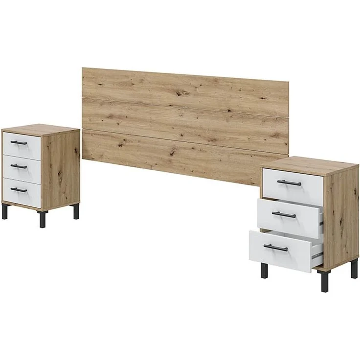 Bett-Set >ENZO VELVET< (4-teilig) in Nodi Eiche Dekor / Artik Weiß – Bild 3