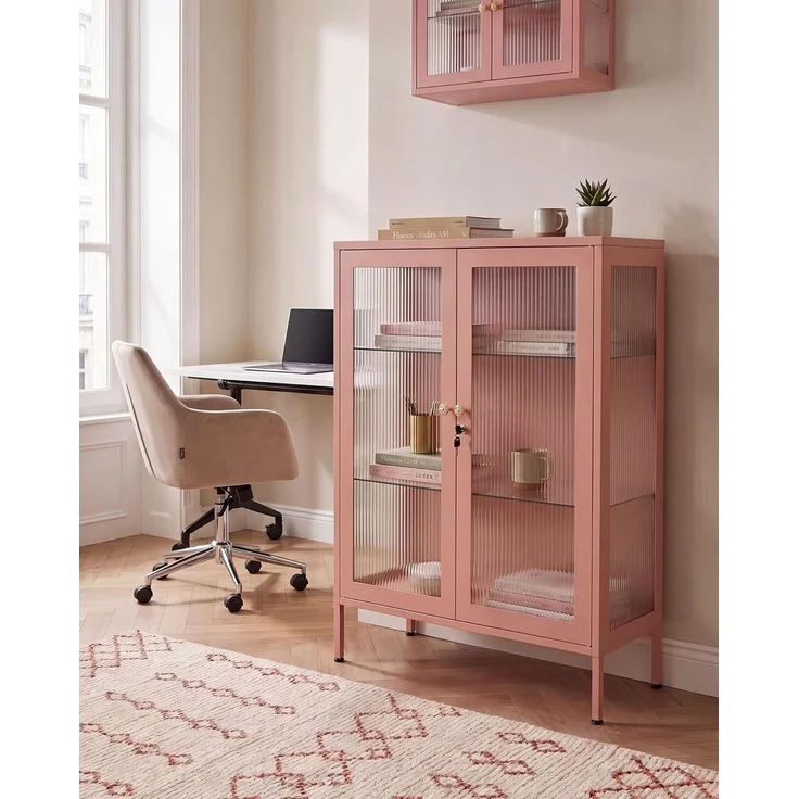 Vitrine mit Glastüren HARLYN 90 cm Metall Pfirsichrosa – Bild 2