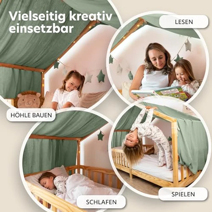 lilimaus Betthimmel Musselin Hausbett Himmel Kinderzimmer Baumwolle mit Gold 2er Set, Gemütlicher Baldachin aus Baumwolle für traumhafte Kinderzimmer-Deko – Bild 4