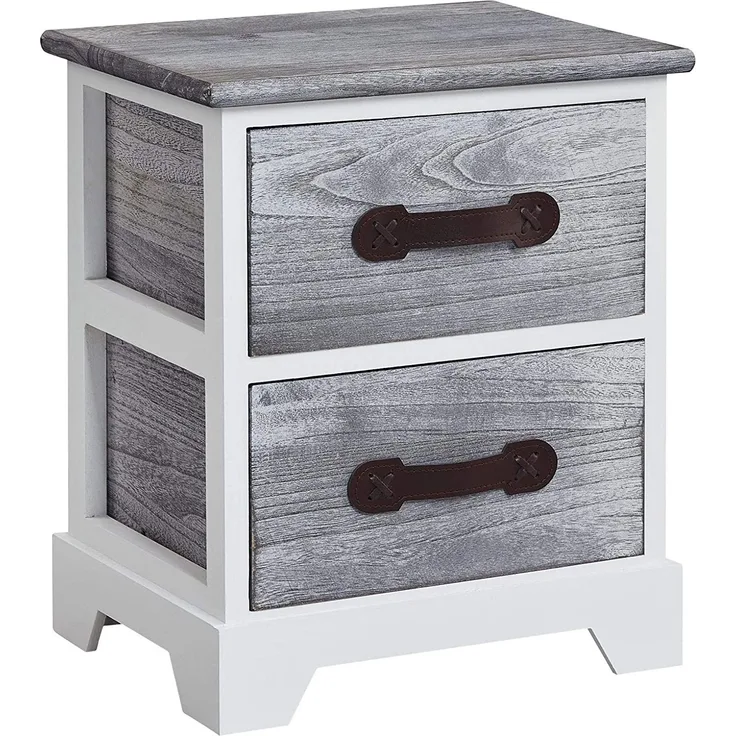 CARO-Möbel Nachttisch Salerno Nachtschrank Nachtkommode, mit 2 Schubladen in weiß grau, Shabby Chic Vintage Look