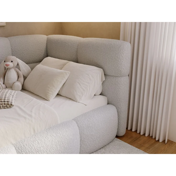 GRAINGOLD Modo One Jugendbett 90x200, Einzelbett mit Bettkasten, mit Lattenrost, Bouclé-Stoff, Links, Grau – Bild 7