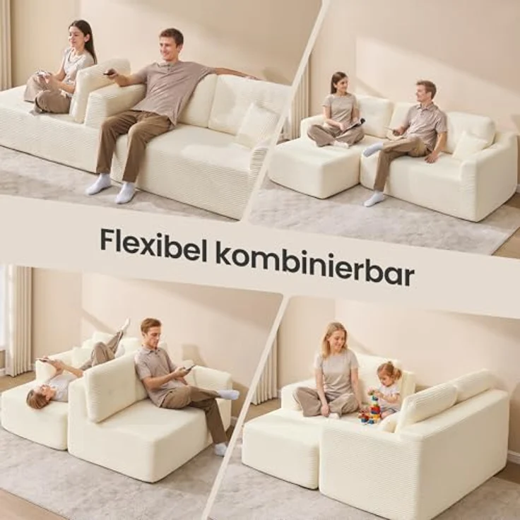 VASAGLE Ecksofa, modulares Sofa 244 cm breit, vakuumverpackt, Schlafsofa, Keine Montage erforderlich, mit großer Chaiselongue Links, für Wohnzimmer, Gästezimmer, cremeweiß LCS183WD01 – Bild 5