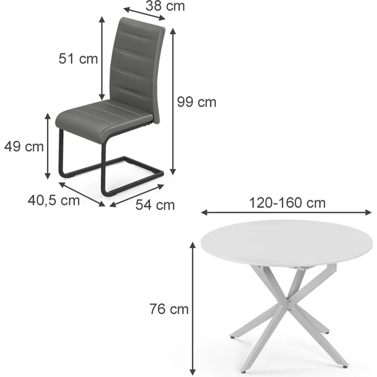 Esstisch-Set Loyd Weiß/Grau 120 x 120 cm mit 4 Esszimmerstühlen, Grau Vicco – Bild 2