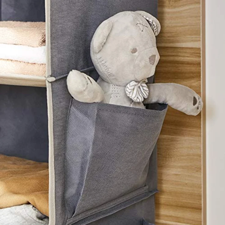YOUDENOVA Hängeregal Schrankorganizer Stabiler 6 Fächern Kleiderschrank Organizer Ordnungssystem Hängeaufbewahrung mit MDF-Platten und Bambus-Stock verstärkt Grau – Bild 7