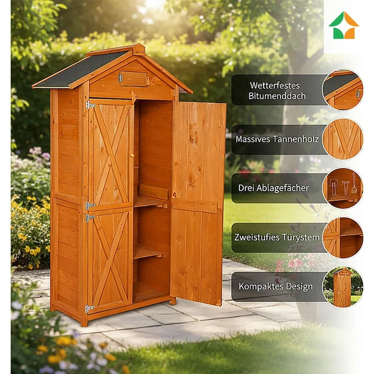 Werkzeugschrank aus Holz, ca. 88 x 45,5 x 168 cm, braun – Bild 1
