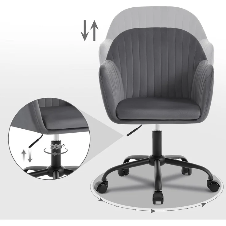 Woltu Schreibtischstuhl, Homeoffice Stuhl mit Rollen, Schminkstuhl höhenverstellbar – Bild 4