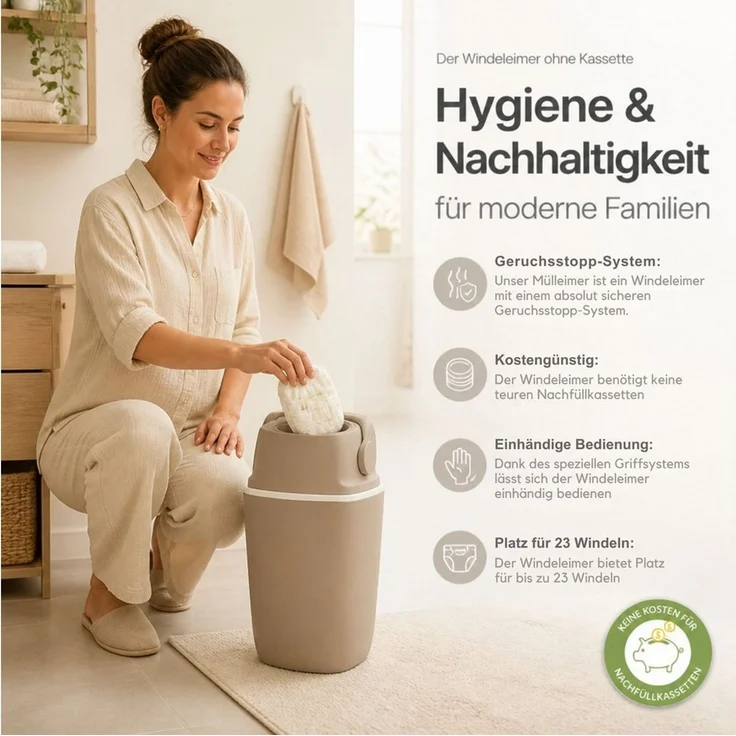 AirWell Windeleimer Geruchsdicht & Windel Blaubaer - Wickeleimer, mit Geruchsstopp-System, Einhändige Bedienung, Windeleimer Windelmülleimer, 23 Windeln Fassungsvermögen, Mülleimer Badezimmer – Bild 2