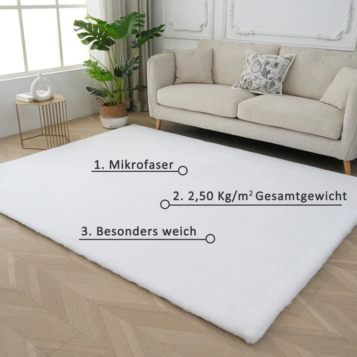 OTTO home Fellteppich Balu, in Standard- und Premium-Qualität, 20 mm oder 38 mm Höhe, rechteckig, Höhe: 20 mm, Kaninchenfell-Haptik, kuschelig, weich, Kunstfellteppich, Wohnzimmer – Bild 3