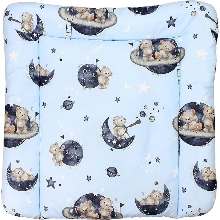 TupTam Baby Wickeltischauflage mit Baumwollbezug Gemustert, Farbe: Bären im Kosmos, Größe: 70x60 cm – Bild 1