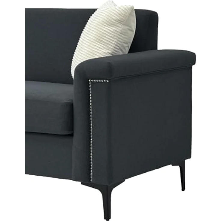 Ball & Cast 2 Sitzer Sofa mit Metallbeinen, Jugendsofa mit Klassischer Nietenverzierung, Elegant Skandinavischer Stil für Wohnzimmer, 172 x 81.5 x 73.5 cm (BxHxT), Dunkelgrau – Bild 8