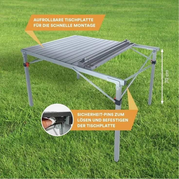 Skandika Campingtisch Aluminium Klapptisch Maikku, einrollbare Tischplatte, wasserfest, für 6 Personen, 80 kg Traglast, 107 x 70 x 70 cm, Falttisch für Garten – Bild 3