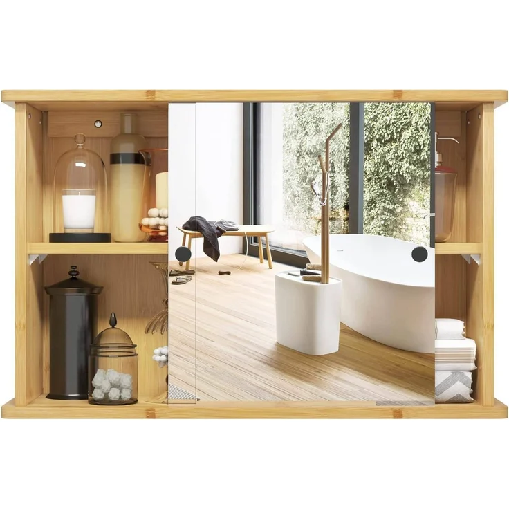 EUGAD Badezimmerspiegelschrank (1-St) mit Ablage, aus Bambus, 55x35,5x14 cm – Bild 5