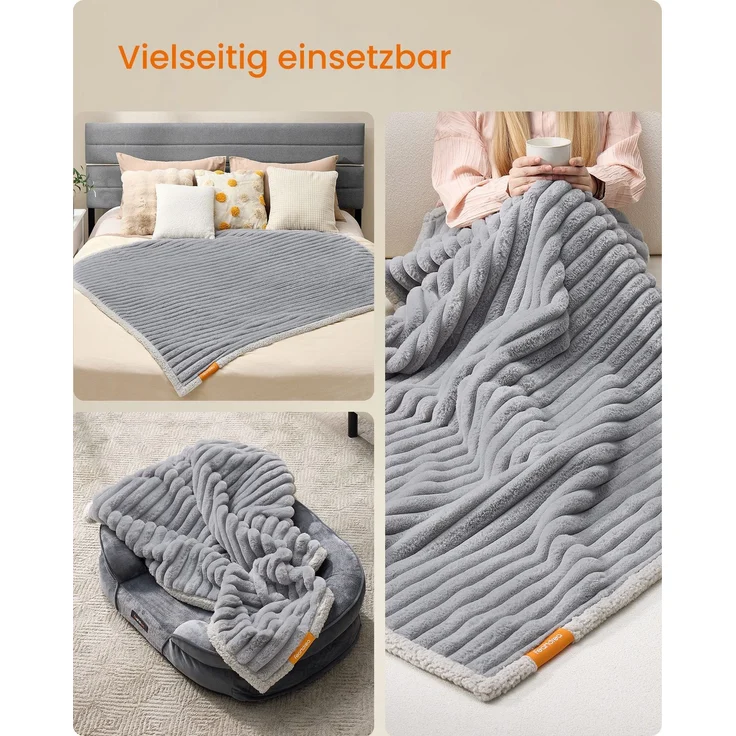 Feandrea Hundedecke, wasserdichte Decke, M, 102 x 73 cm, für Minihunde, kleine Hunde, beidseitig verwendbar, Hundesofa waschbar, taubengrau-hellgrau PPBDE034G01 – Bild 4