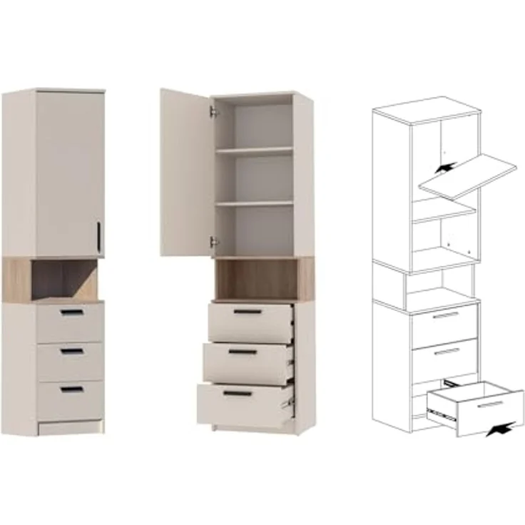 Marmex Möbel Grant Set-26C Hohe Möbelset mit Eckschrank, Schrank mit Aufsatz und Schreibtisch, Jugendzimmer Set mit Eckschrank, laminierte Spanplatte, graubeige cashmere+cremona torro, 268/91x235x52,5cm – Bild 5