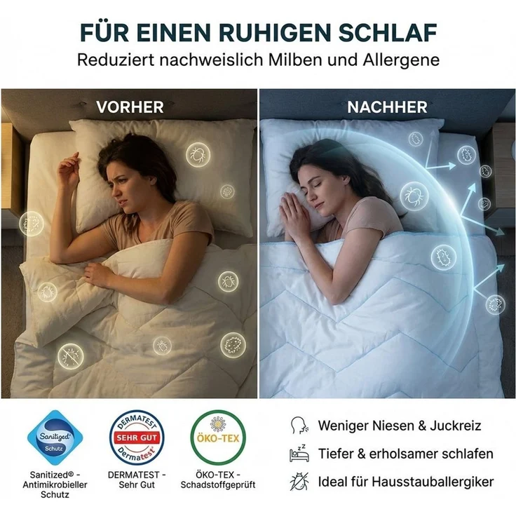 KNERST Microfaserbettdecke Allergiker Bettdecke Antibakteriell 95°C Waschbar, Füllung: Polyester (silikonisierte Hohlfaser), antibakteriell (Sanitized), atmungsaktiv, Ganzjahresdecke 135x200 Atmungsaktiv Antibakteriell – Bild 3