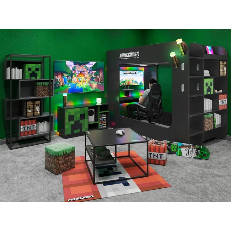 MINECRAFT - Bücherregal, Regal mit 4 Fächern, Gaming Möbel mit dunklem Design und Minecraft Print – Bild 2